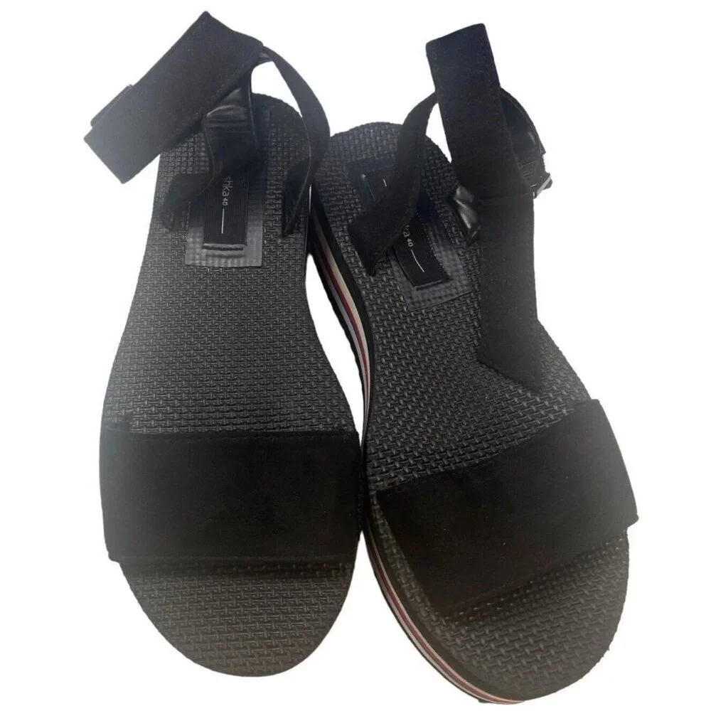 BERSHKA Women‎ Platform Size 9.5 Black Wedge Summer Beach Sandals